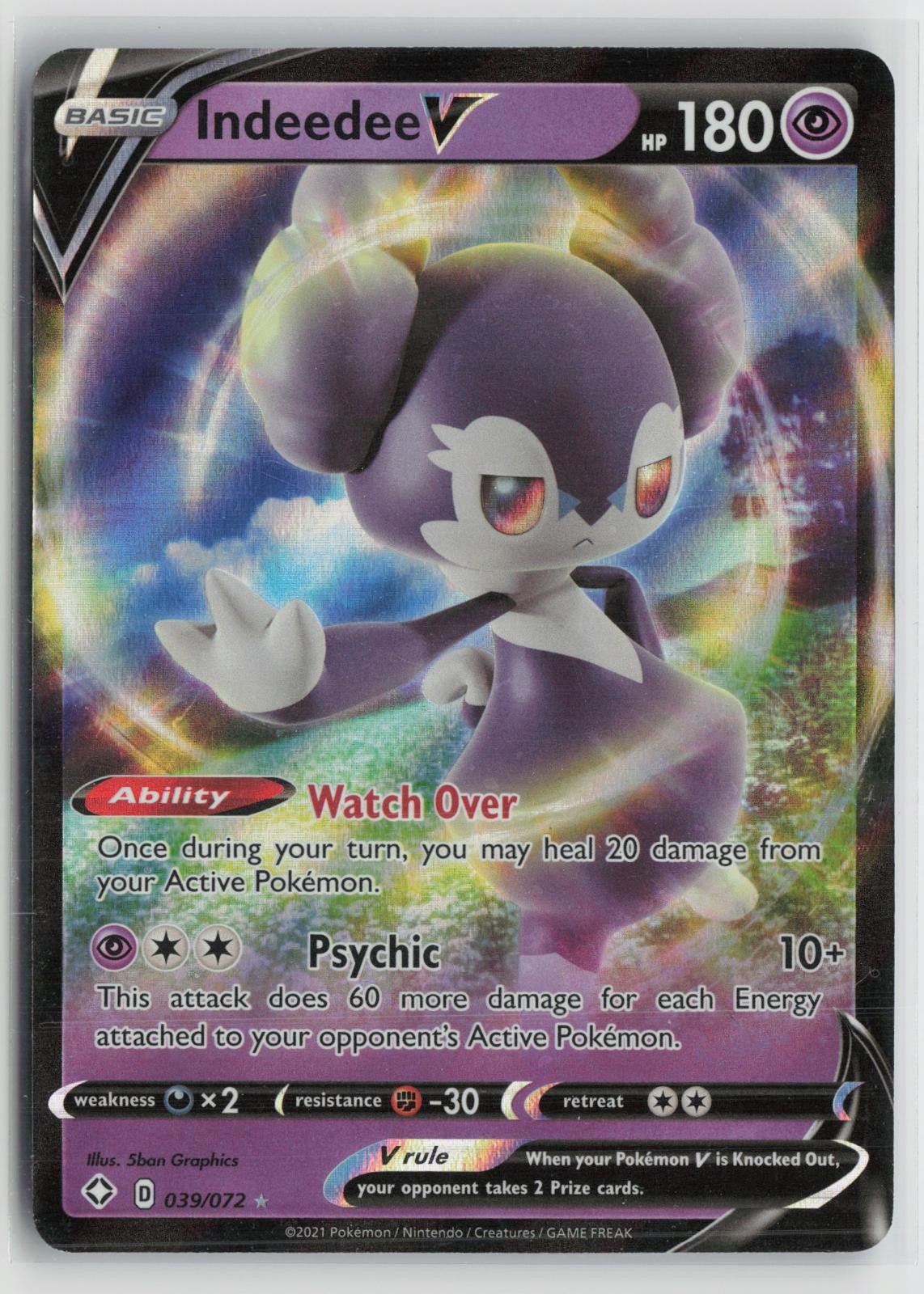 Indeedee V 039/072 Holo V Rare Shining Fates Pokemon NM