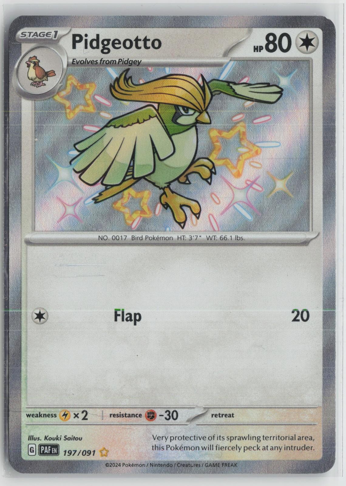Pidgeotto 197/091 Shiny Rare Paldean Fates Pokemon NM