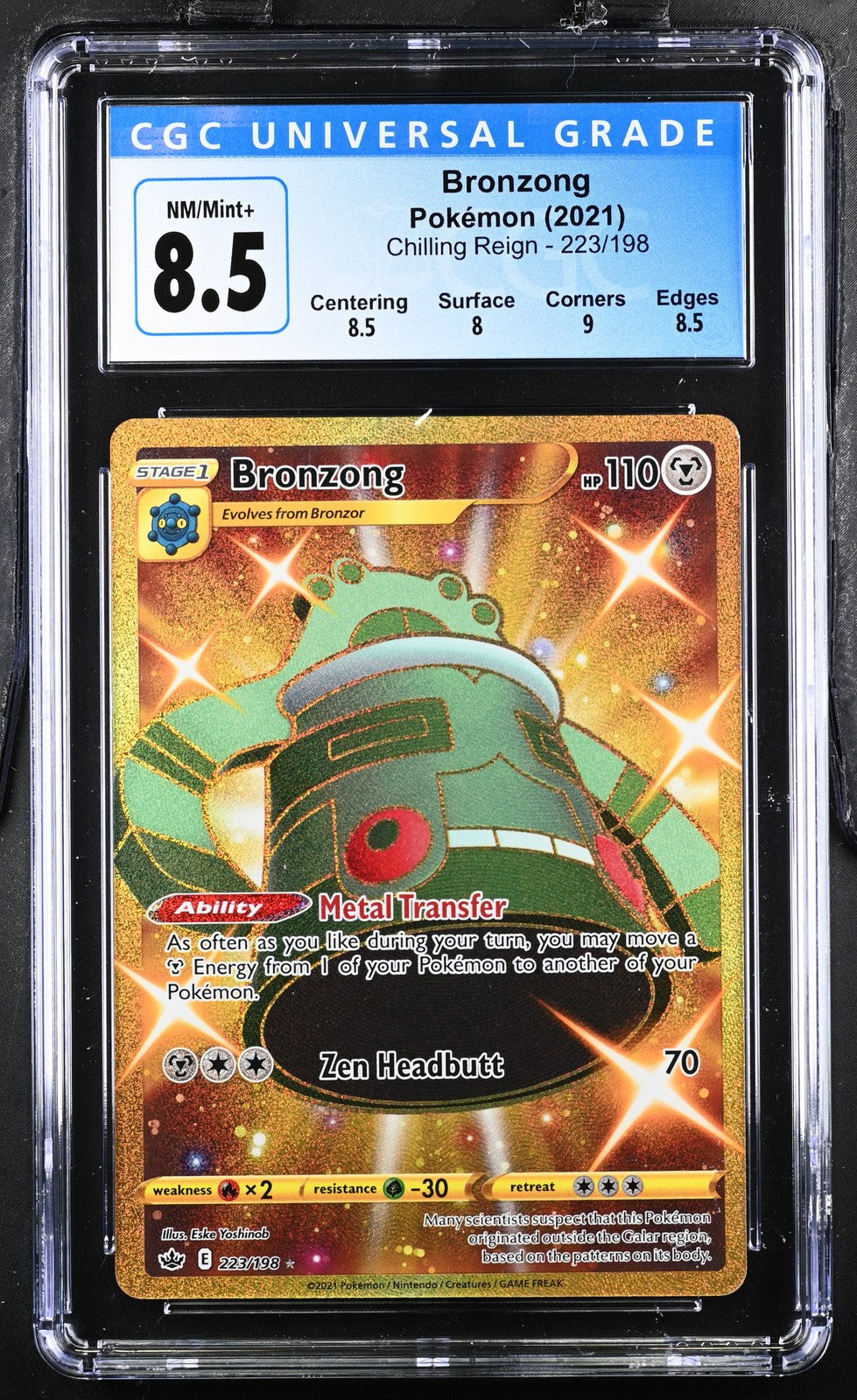 Bronzong 223/198 Secret Rare Holo Chilling Reign Pokemon CGC 8.5 Nm/mint+