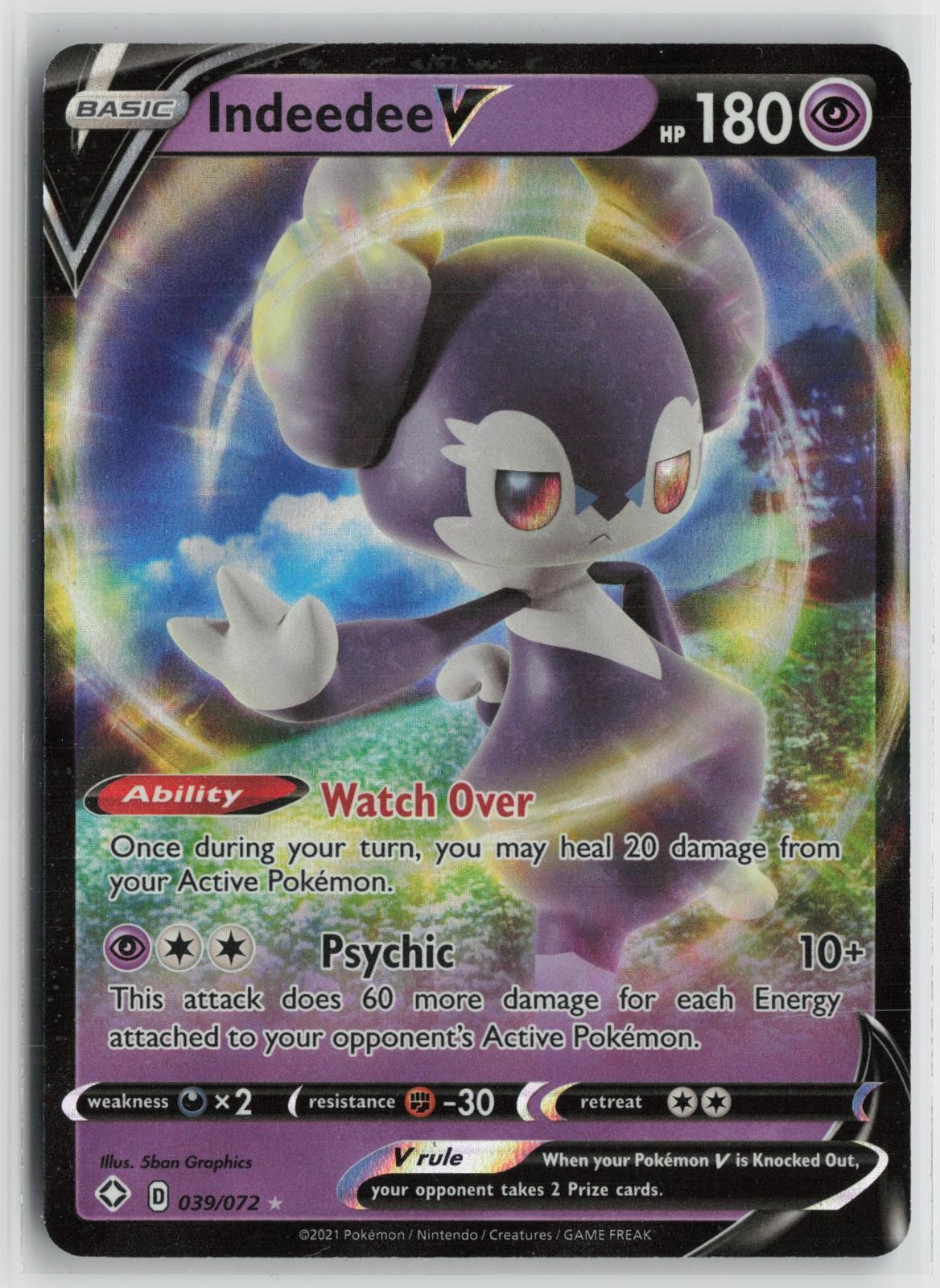 Indeedee V 039/072 Holo V Rare Shining Fates Pokemon NM