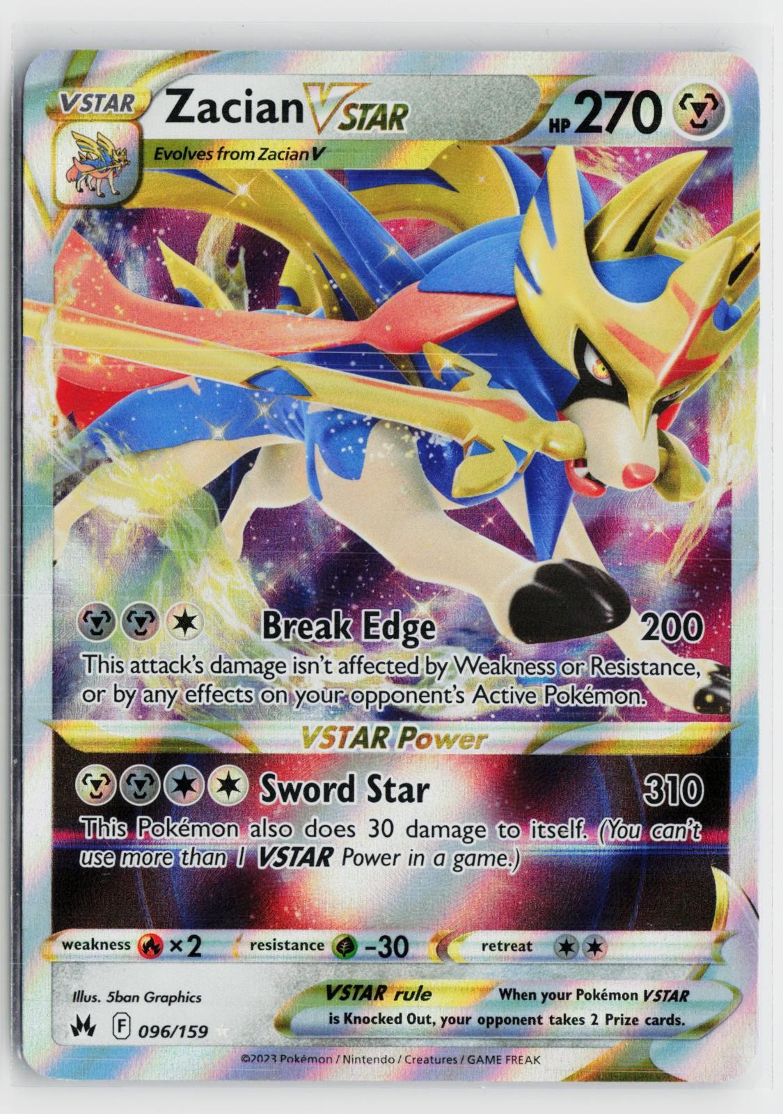 Zacian VSTAR 096/159 Crown Zenith NM Holo VSTAR Rare Pokemon