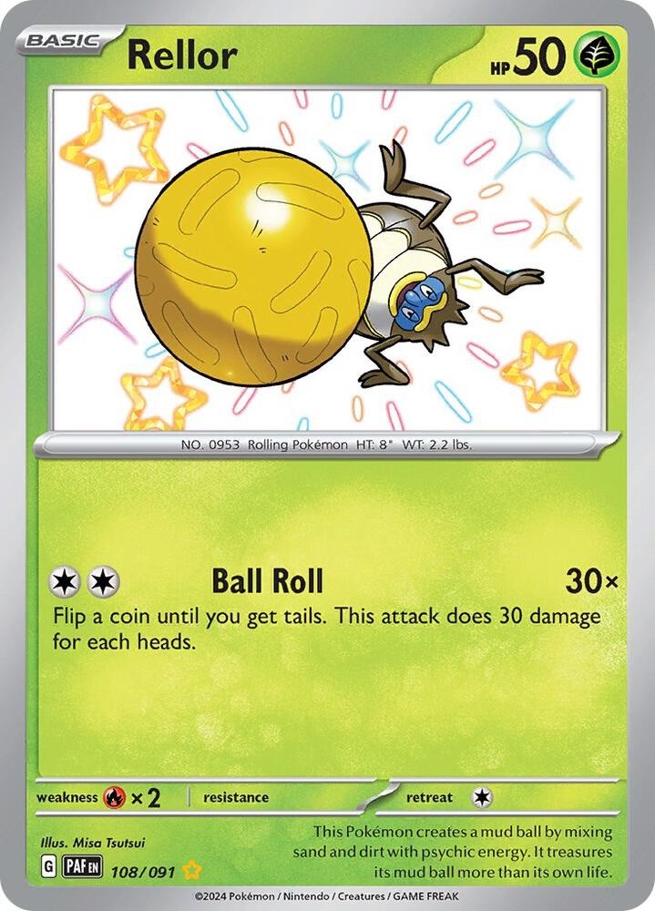 Rellor 108/091 Paldean Fates PAF Shiny Rare Near Mint Pokemon 2024