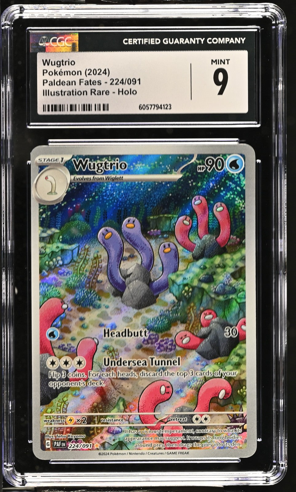 Wugtrio 224/091 Illustration Rare Holo Paldean Fates Pokemon CGC 9 Mint