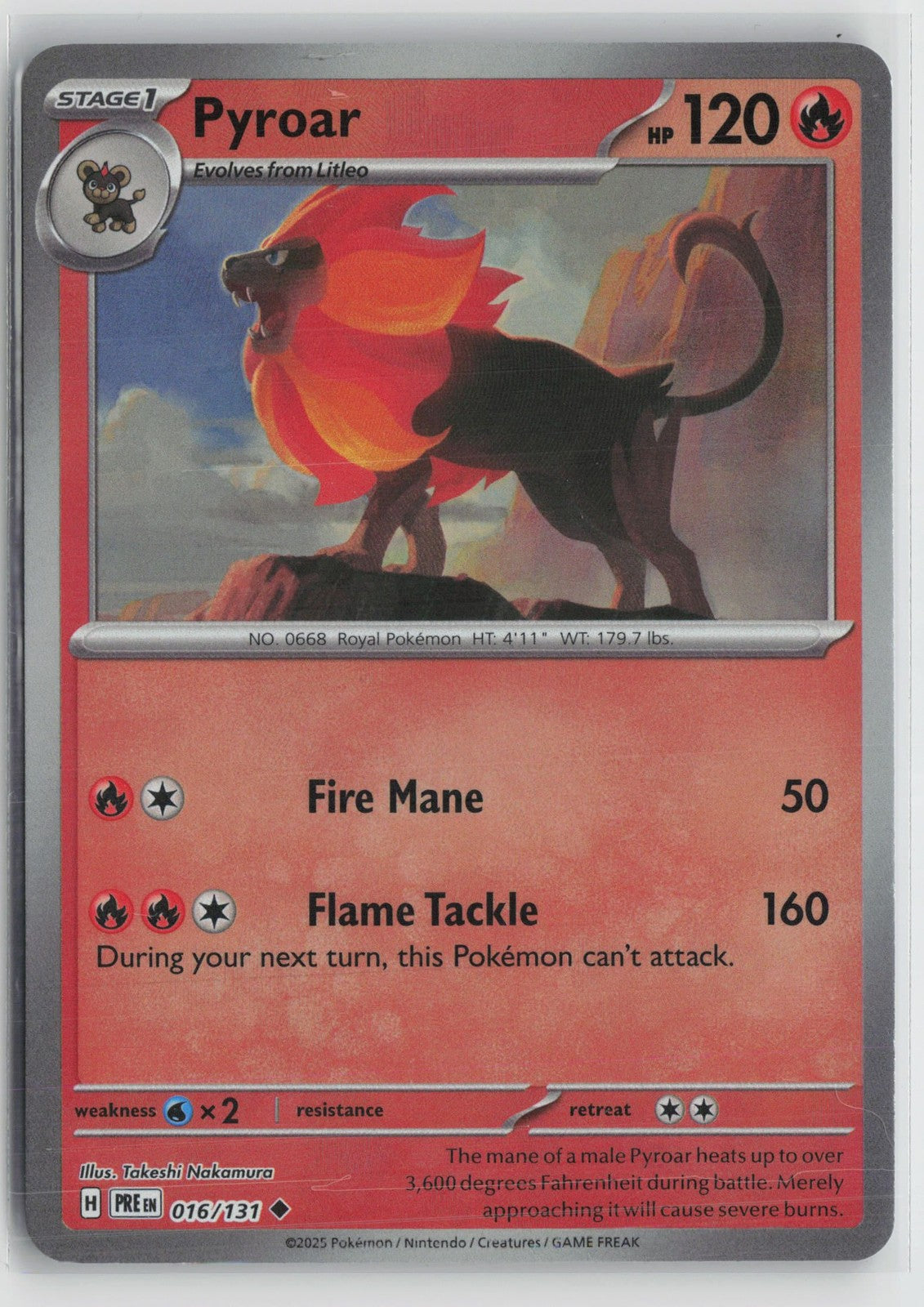Pyroar 016/131 Master Ball Prismatic Evolutions Pokemon NM