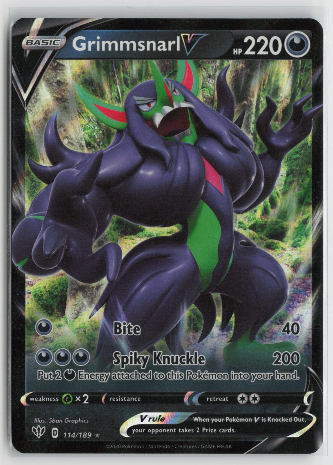 Grimmsnarl V 114/189 Holo V Rare Darkness Ablaze Pokemon NM