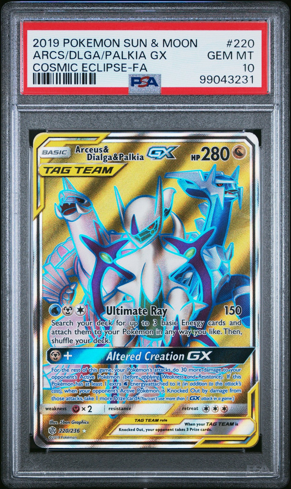 Arceus & Dialga & Palkia Gx 220/236 Cosmic Eclipse Pokemon PSA 10