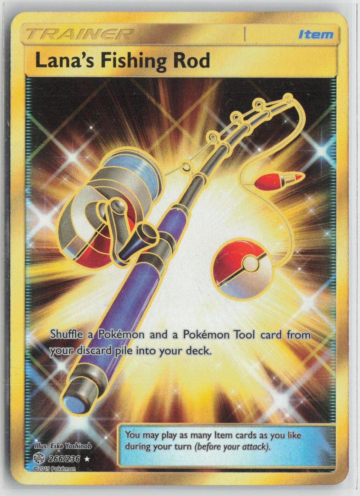 Lana's Fishing Rod 266/236 Secret Rare Cosmic Eclipse Pokemon NM