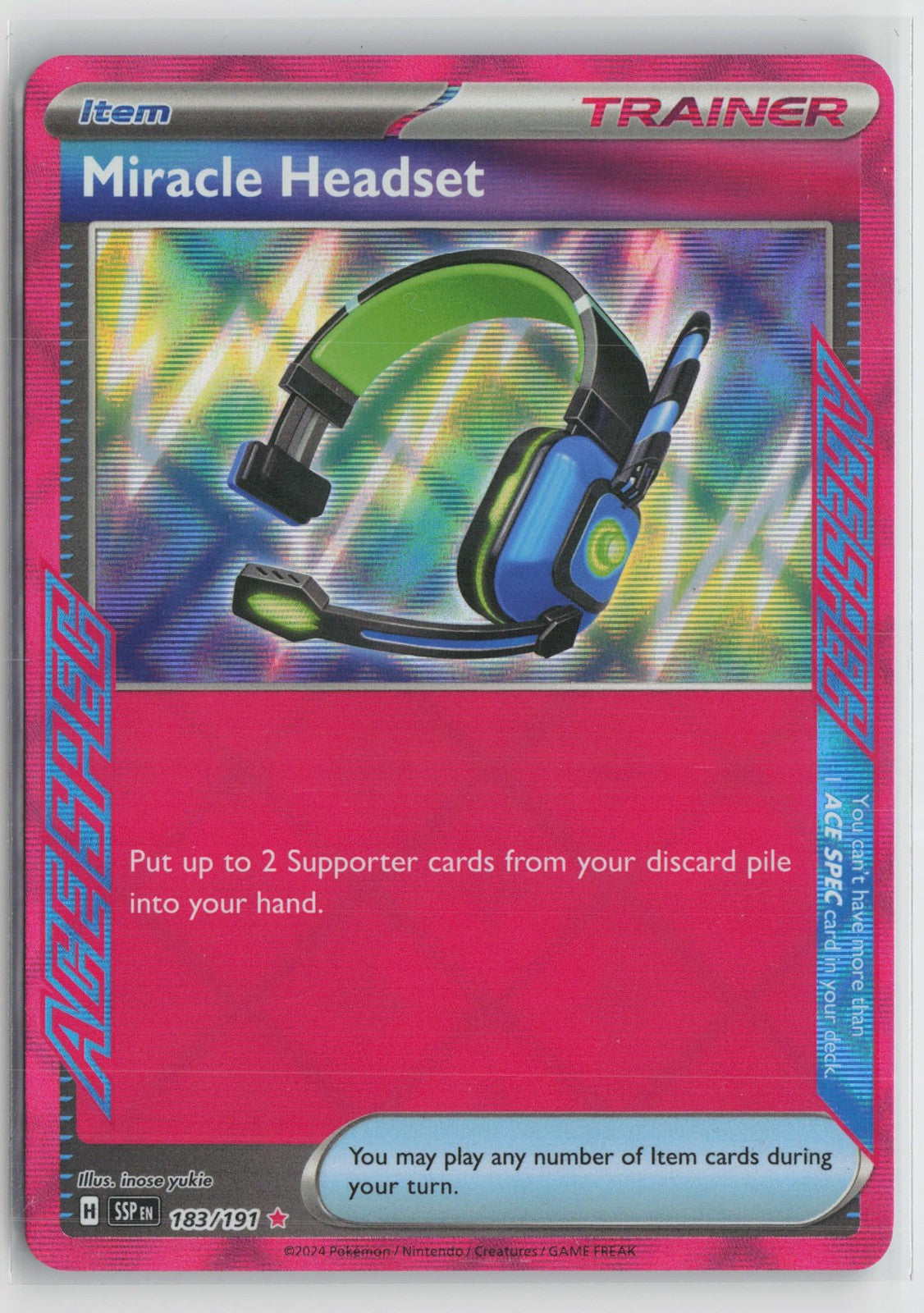 Miracle Headset 183/191 ACE SPEC Rare Surging Sparks Pokemon NM