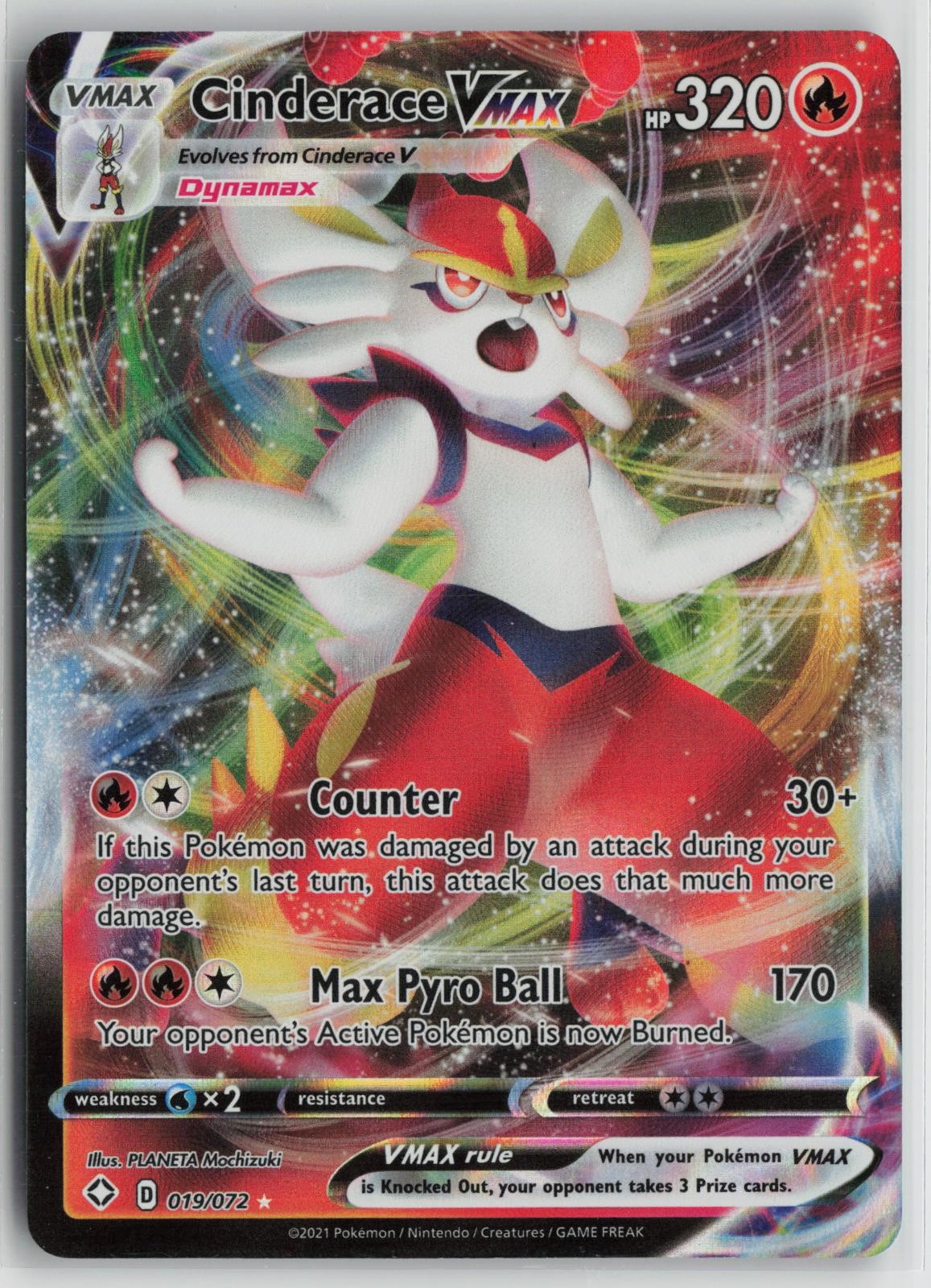 Cinderace VMAX 019/072 Holo VMAX Rare Shining Fates Pokemon NM