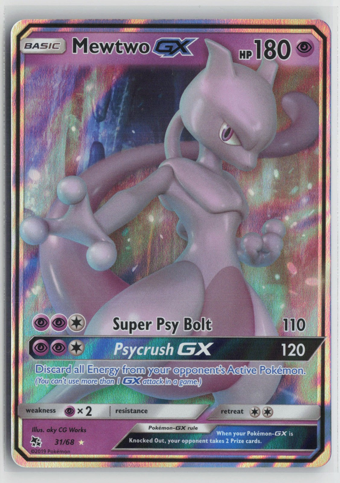 Mewtwo GX 31/68 Holo Rare GX Hidden Fates Pokemon NM