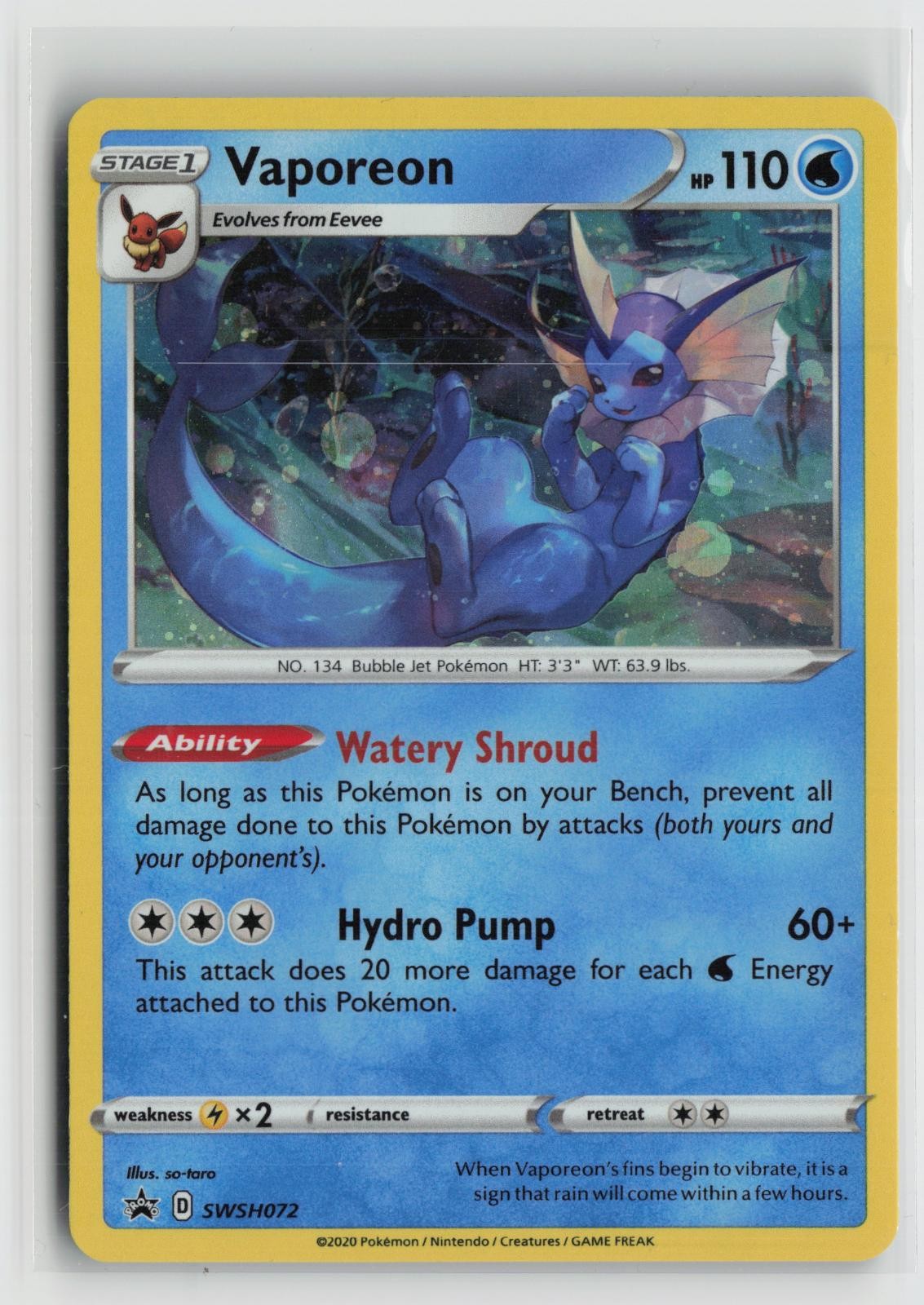 Vaporeon SWSH072 Holo Promo Sword & Shield Promo Pokemon NM