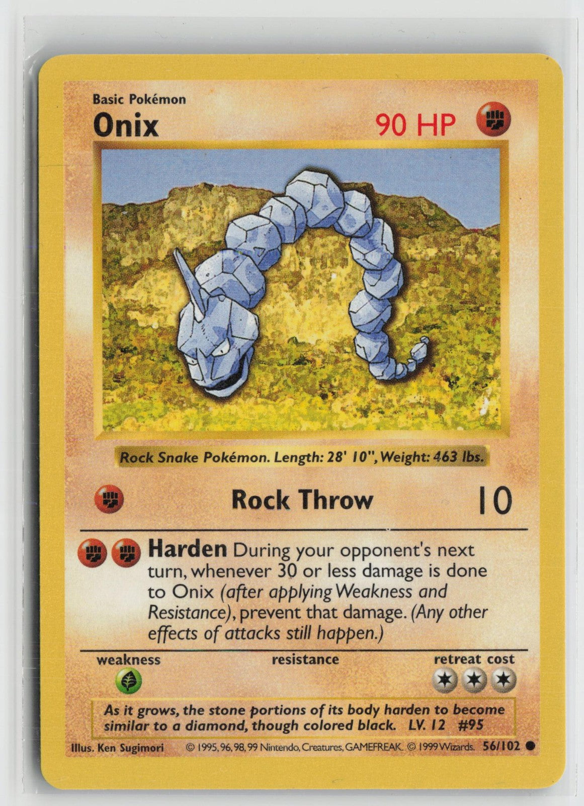 Onix 56/102 Common Base Set Shadowless Pokemon NM