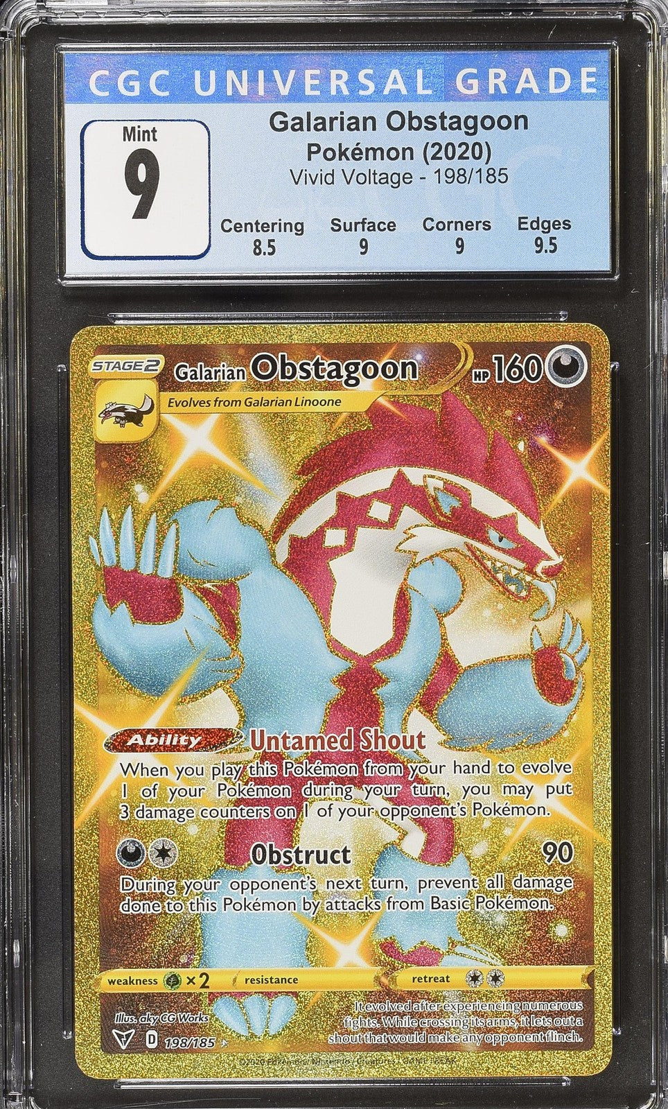 Galarian Obstagoon 198/185 Secret Rare Holo Vivid Voltage Pokemon CGC 9 Mint