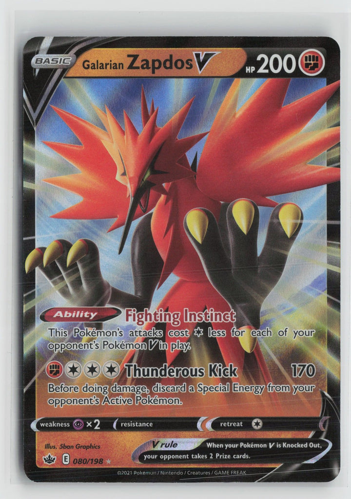 Galarian Zapdos V 080/198 Holo Rare V Chilling Reign Pokemon NM0