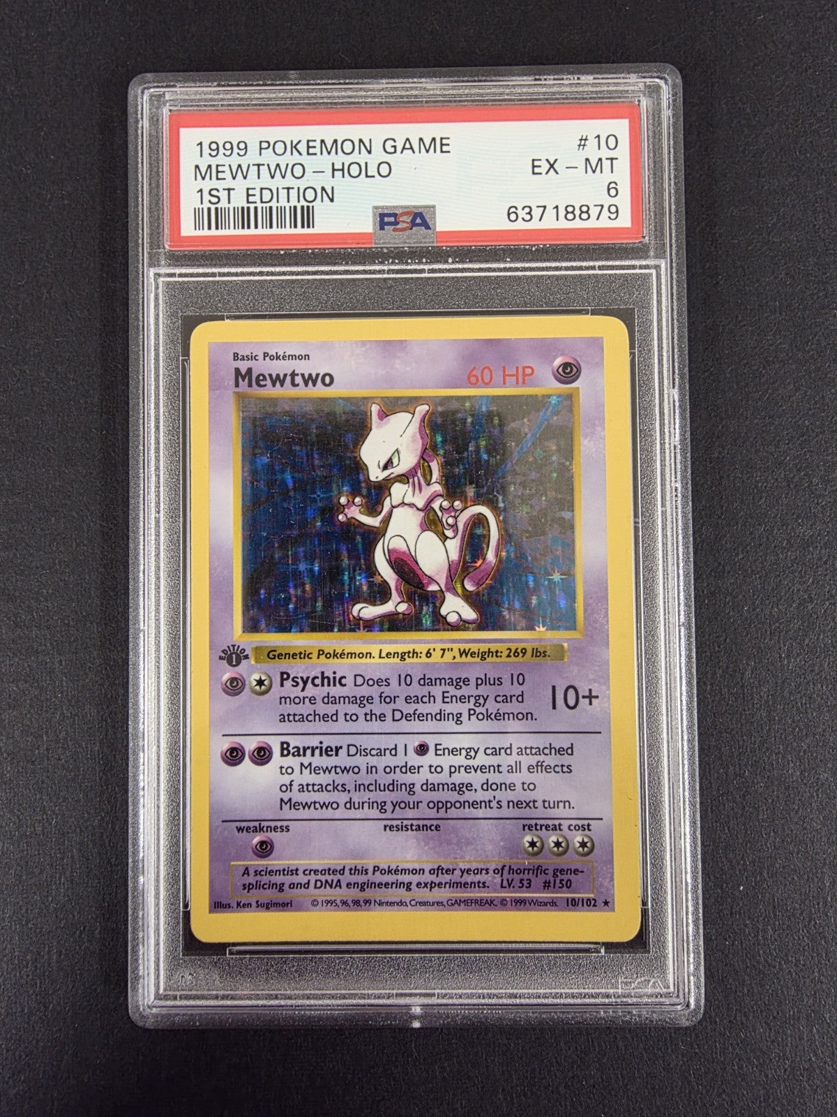 Mewtwo Base Set 1st Edition Shadowless Holo #10 PSA 6 Pokemon 1999