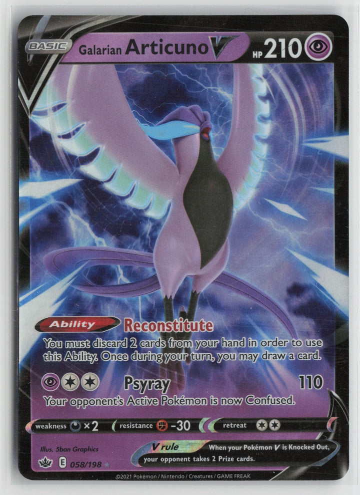 Galarian Articuno V 058/198 Holo Rare V Chilling Reign Pokemon NM0