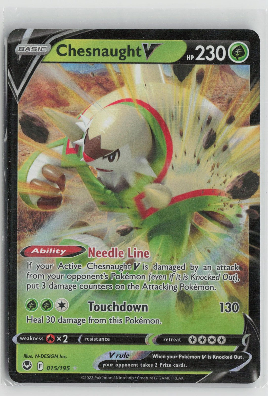 Chesnaught V 015/195 Holo V Rare Silver Tempest Pokemon NM
