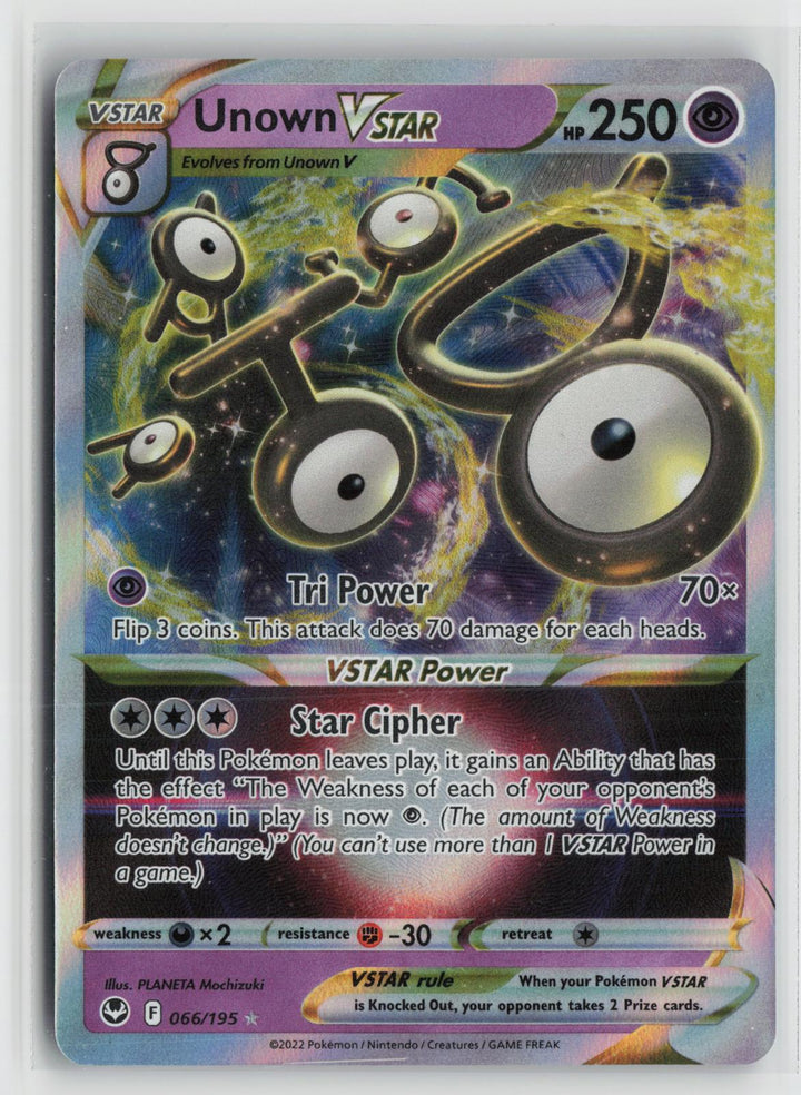 Unown VSTAR 066/195 Holo VSTAR Rare Silver Tempest Pokemon NM0