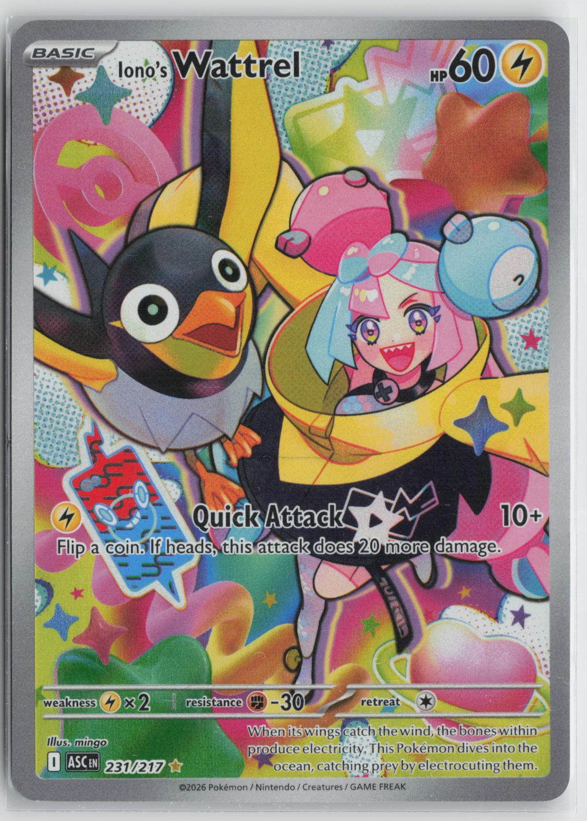 Iono's Wattrel 231/217 Ascended Heroes NM Illustration Rare Holo Pokemon