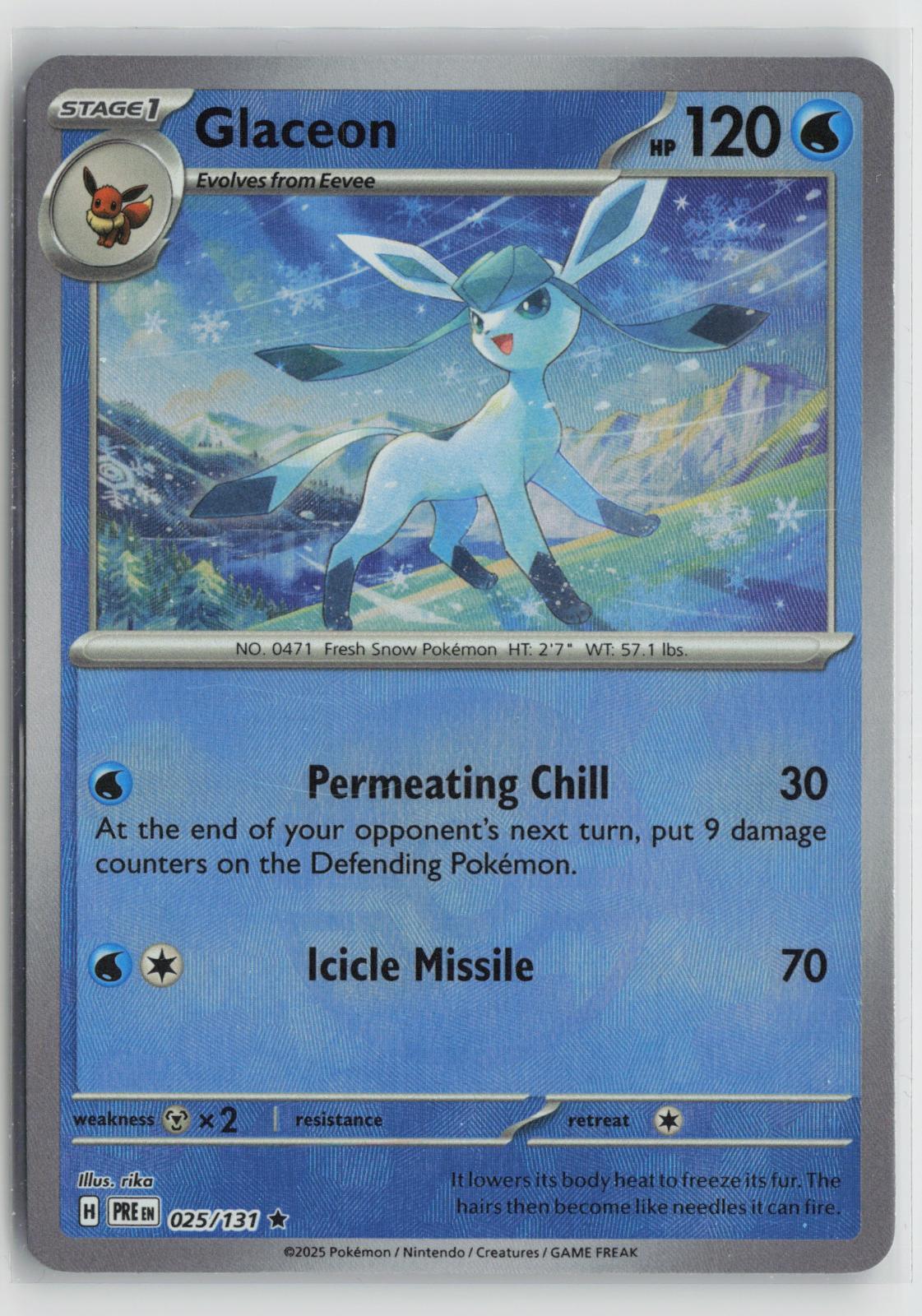 Glaceon (Poke Ball Pattern) 025/131 Rare Prismatic Evolutions Pokemon Holo NM