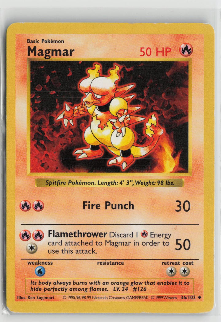 Magmar 36/102 Uncommon Base Set Shadowless Pokemon LP0