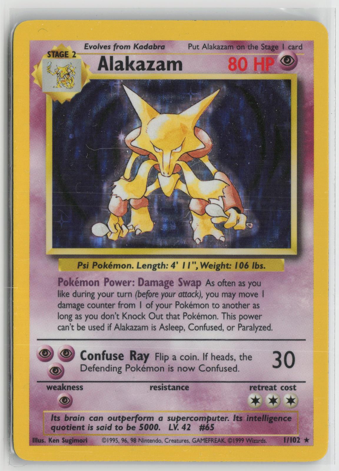 Alakazam 1/102 Holo Rare Base Set Unlimited Pokemon MP