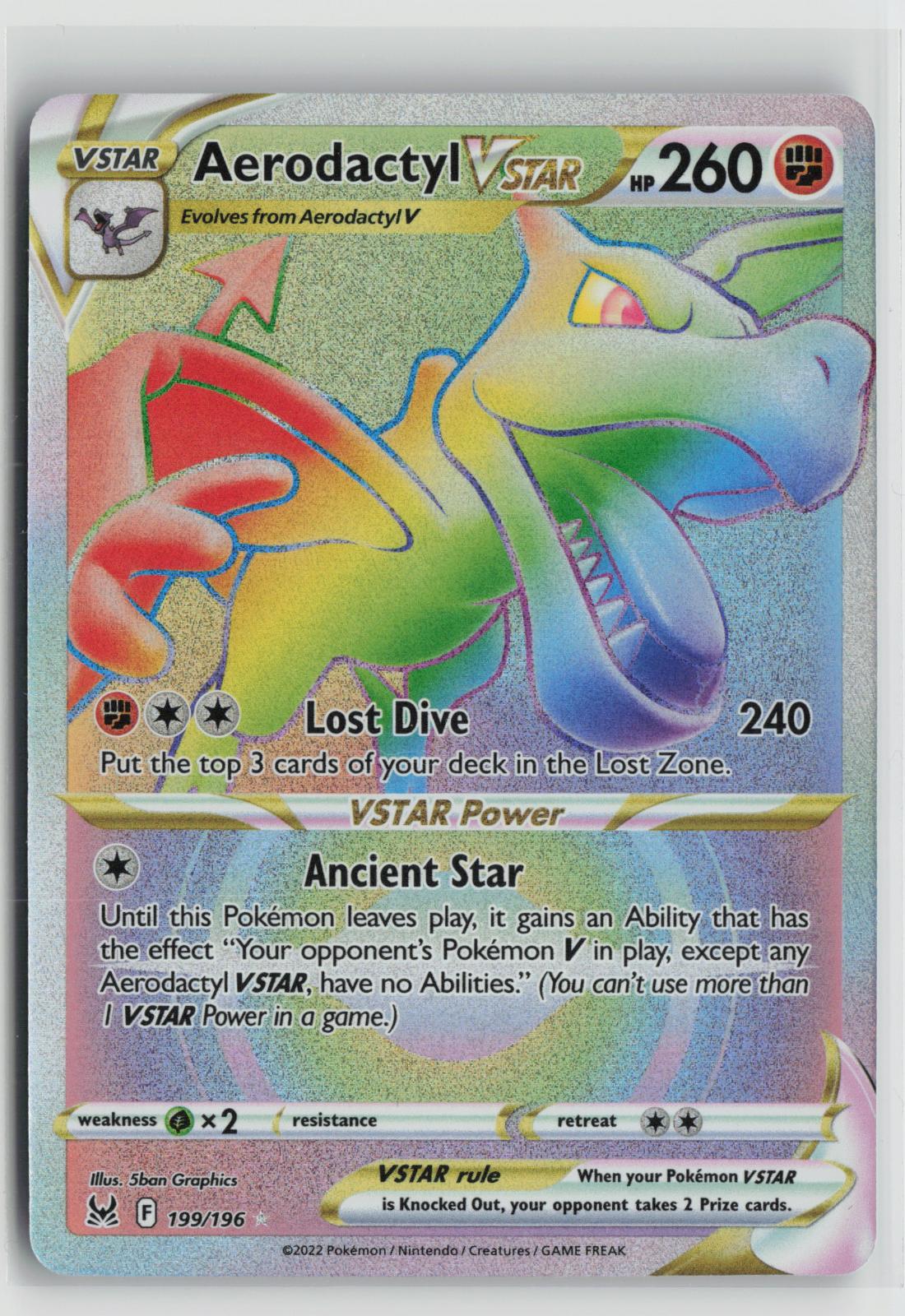 Aerodactyl VSTAR 199/196 Rainbow Rare Lost Origin Pokemon Holo NM