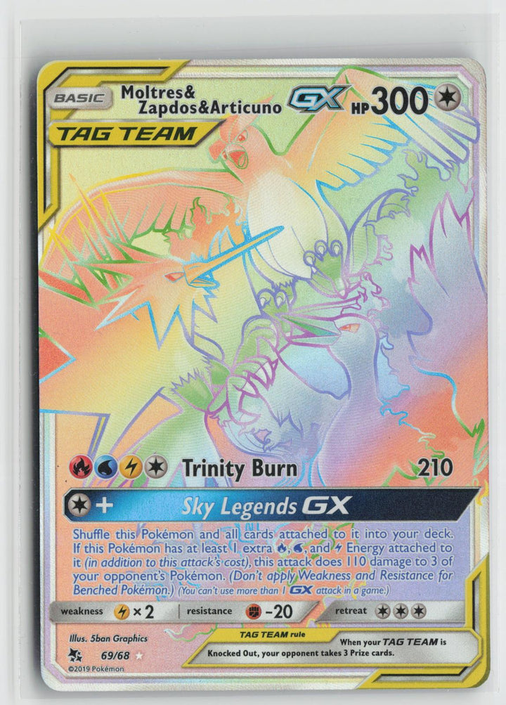 Moltres & Zapdos & Articuno GX 69/68 Hidden Fates NM Rainbow Rare Holo Pokemon0