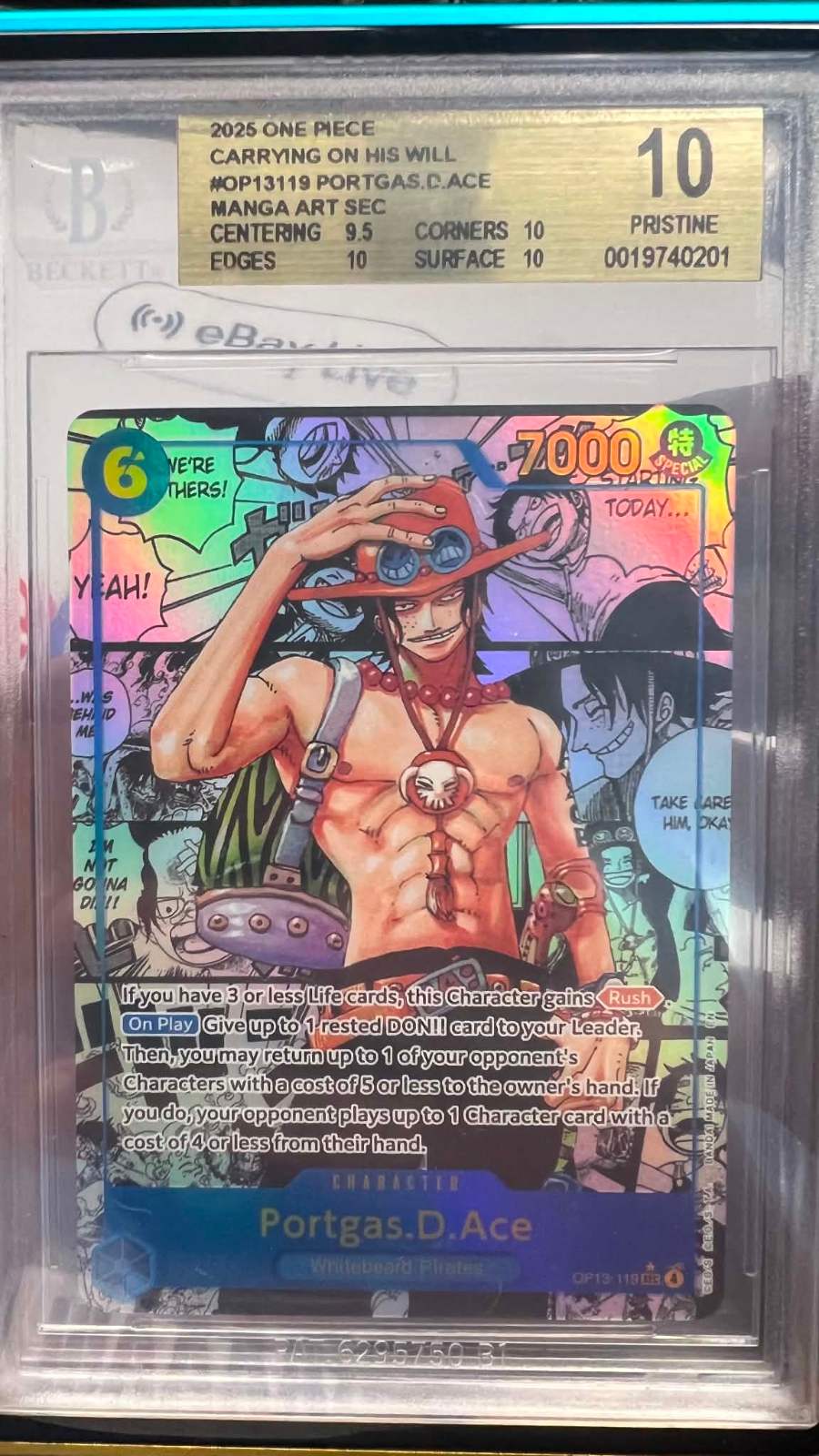 BGS 10 Gold Portgas.D.Ace Manga Art Sec OP13-119 One Piece TCG0
