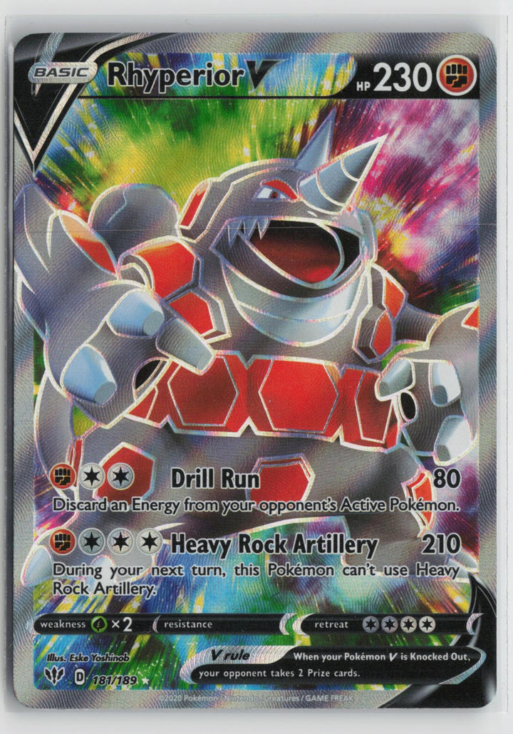 Rhyperior V 181/189 Ultra Rare Darkness Ablaze Pokemon Holo NM0