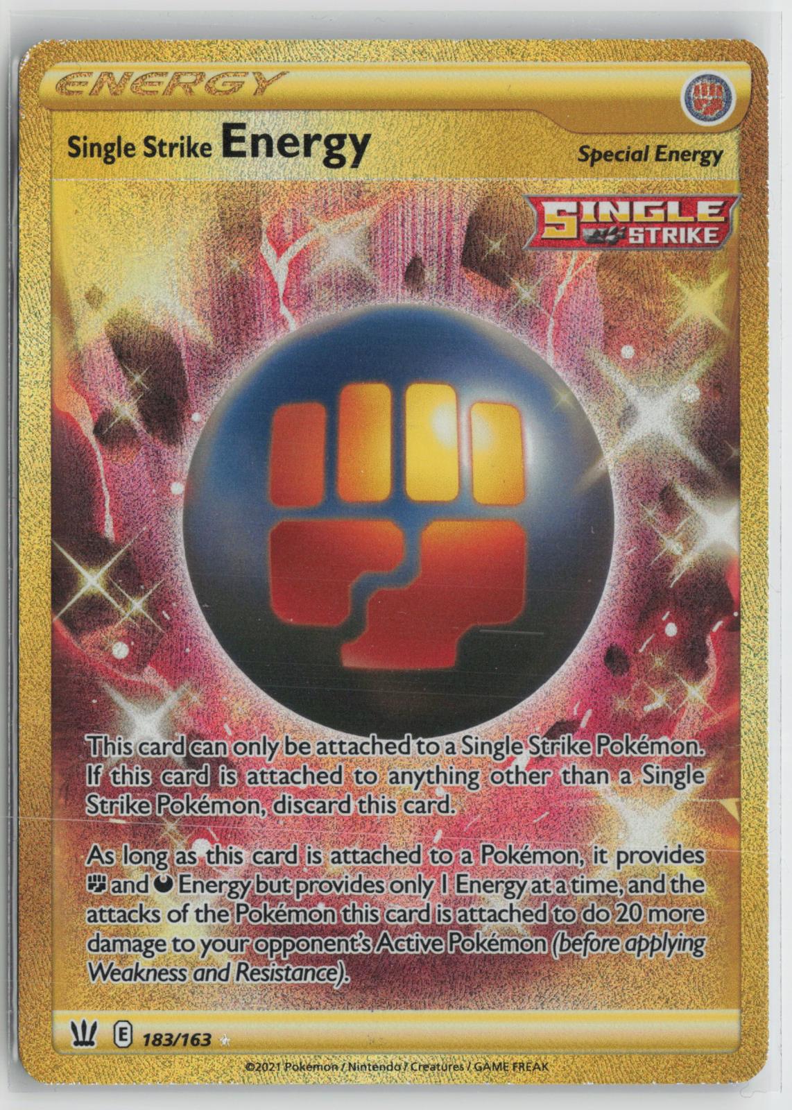 Single Strike Energy 183/163 Secret Rare Battle Styles Pokemon Holo NM