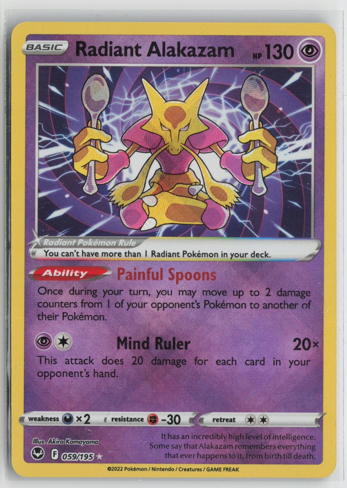 Radiant Alakazam 059/195 Radiant Rare Silver Tempest Pokemon Holo NM