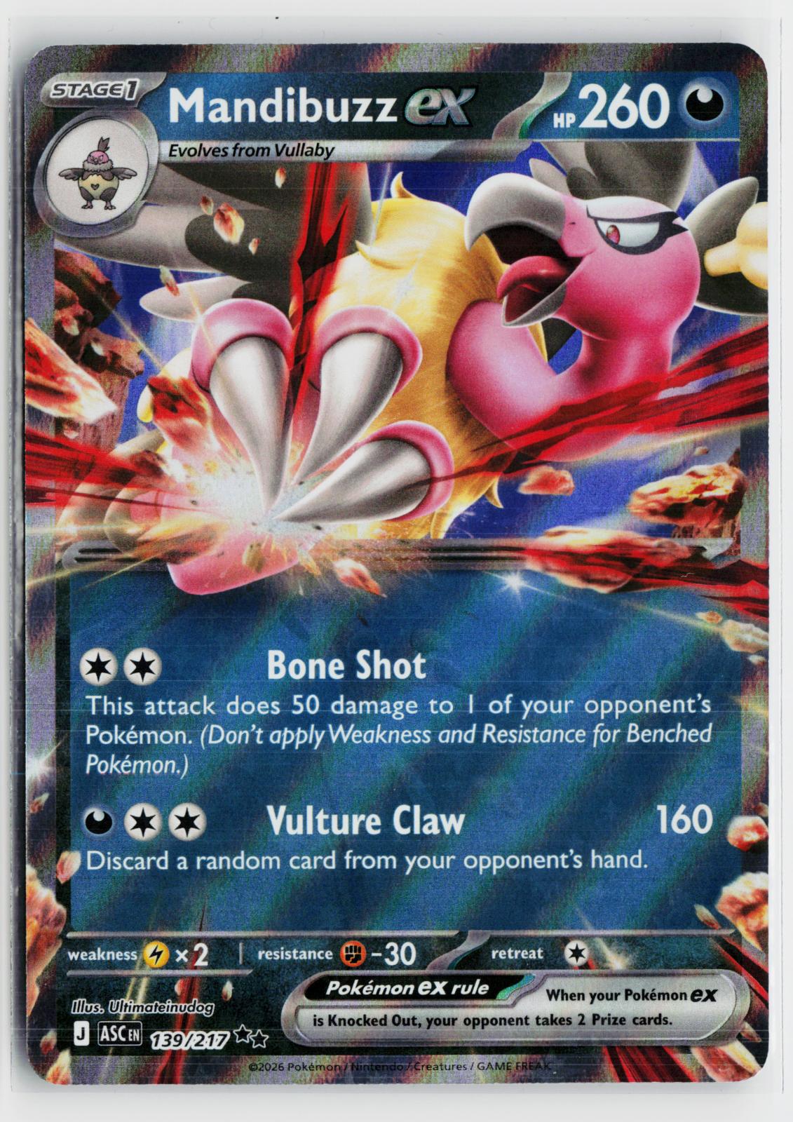 Mandibuzz ex 139/217 Ascended Heroes NM RR Holo Pokemon