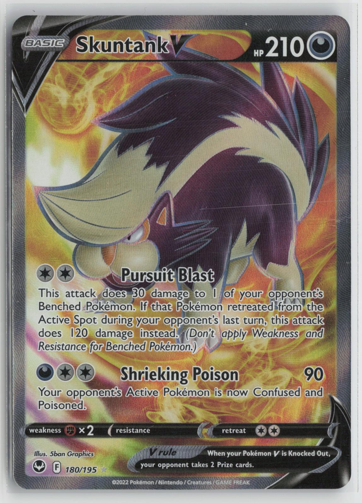 Skuntank V 180/195 Ultra Rare Silver Tempest Pokemon Holo NM