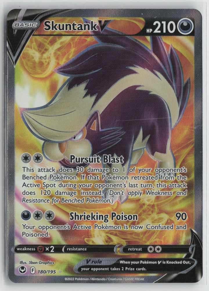 Skuntank V 180/195 Ultra Rare Silver Tempest Pokemon Holo NM0
