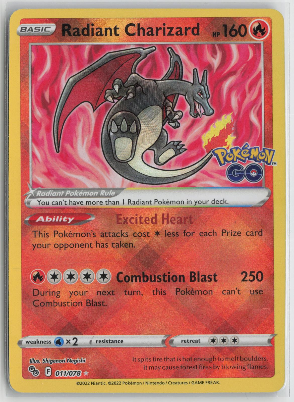 Radiant Charizard 011/078 Radiant Rare Pokemon GO Pokemon Holo NM