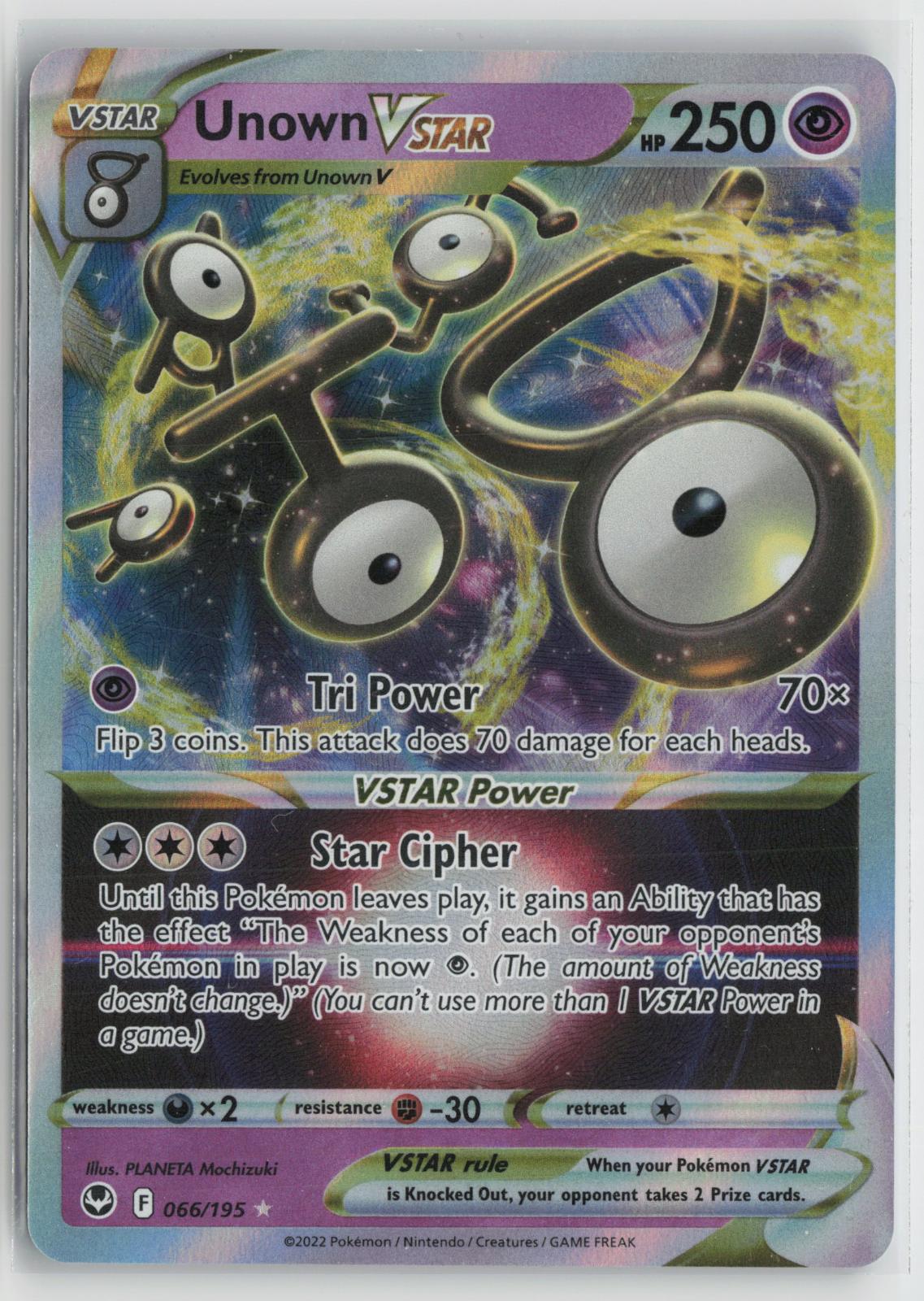Unown VSTAR 066/195 Holo VSTAR Rare Silver Tempest Pokemon NM