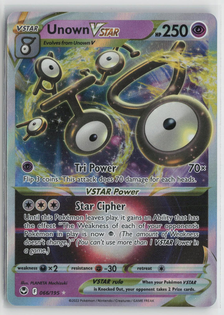 Unown VSTAR 066/195 Holo VSTAR Rare Silver Tempest Pokemon NM0
