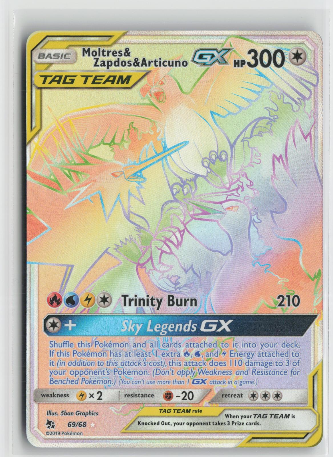 Moltres & Zapdos & Articuno GX 69/68 Rainbow Rare Hidden Fates Pokemon Holo NM
