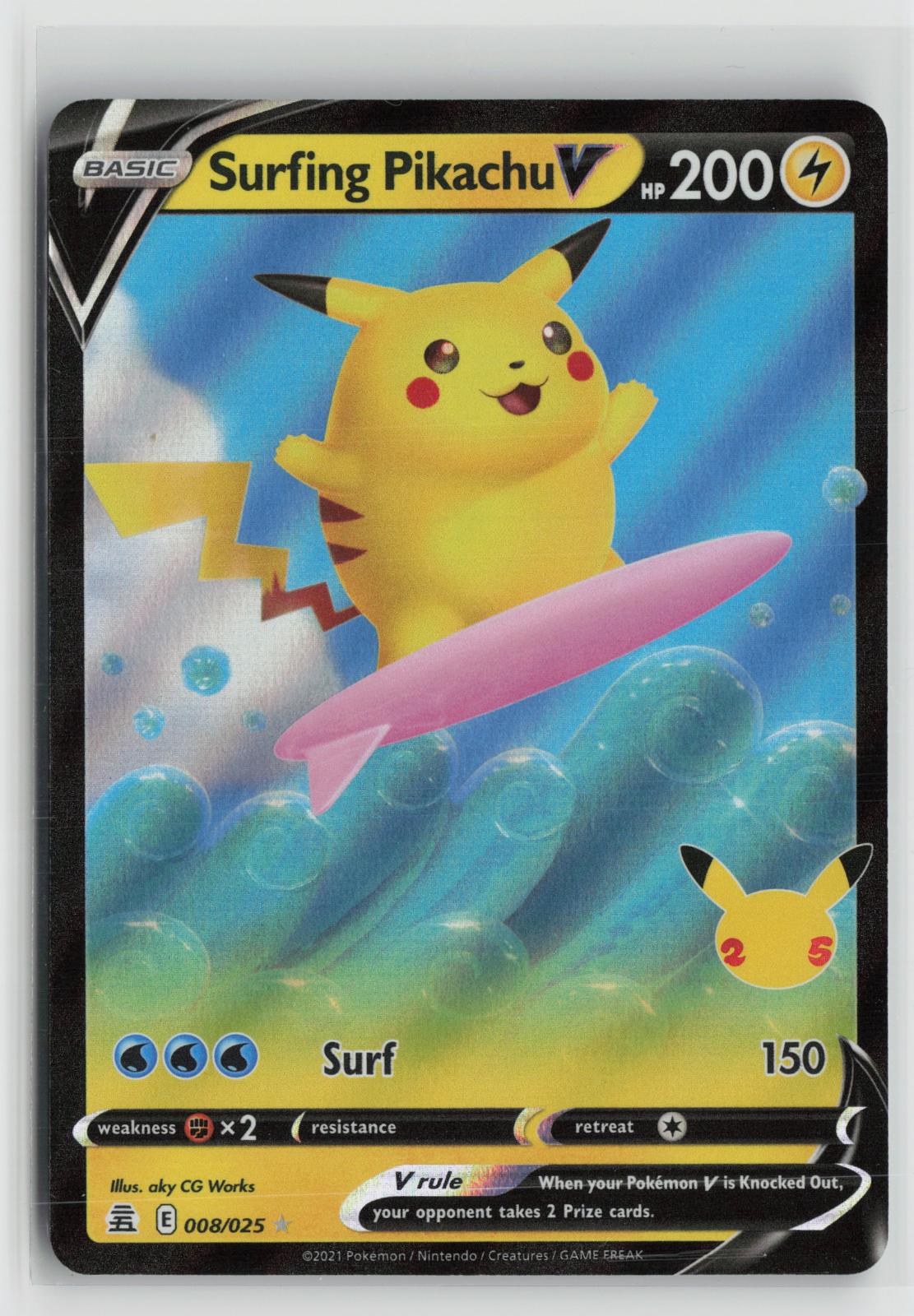 Surfing Pikachu V 008/025 Holo V Rare Celebrations Pokemon NM