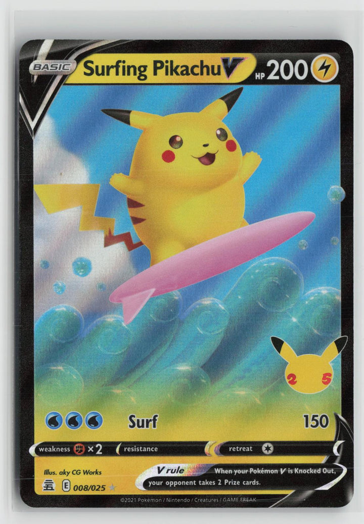 Surfing Pikachu V 008/025 Holo V Rare Celebrations Pokemon NM0