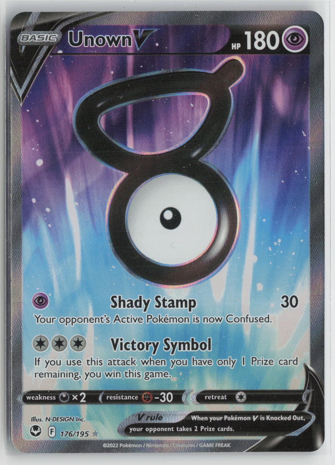Unown V 176/195 Ultra Rare Silver Tempest Pokemon Holo NM