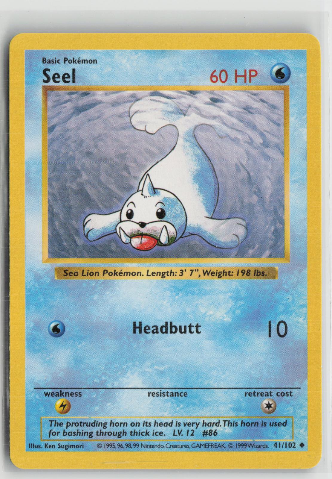 Seel 41/102 Uncommon Base Set Shadowless Pokemon NM