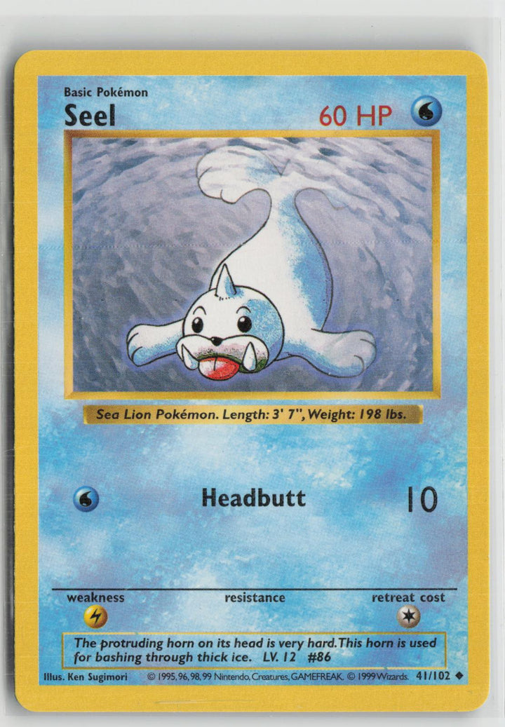 Seel 41/102 Uncommon Base Set Shadowless Pokemon NM0