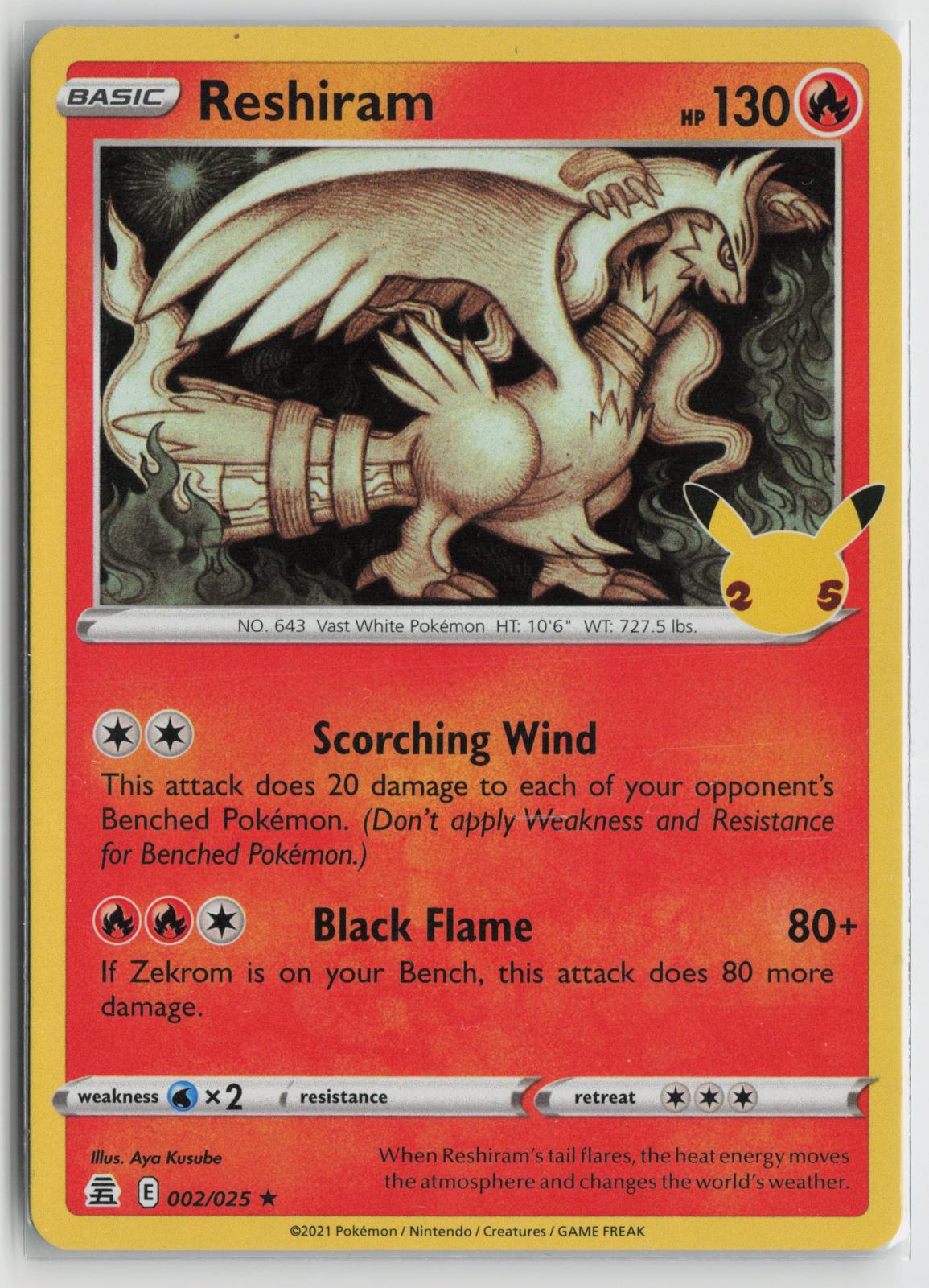 Reshiram 002/025 Rare Celebrations Pokemon Holo NM