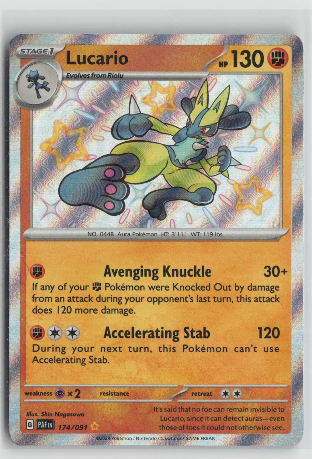 Lucario 174/091 Shiny Rare Paldean Fates Pokemon Holo NM