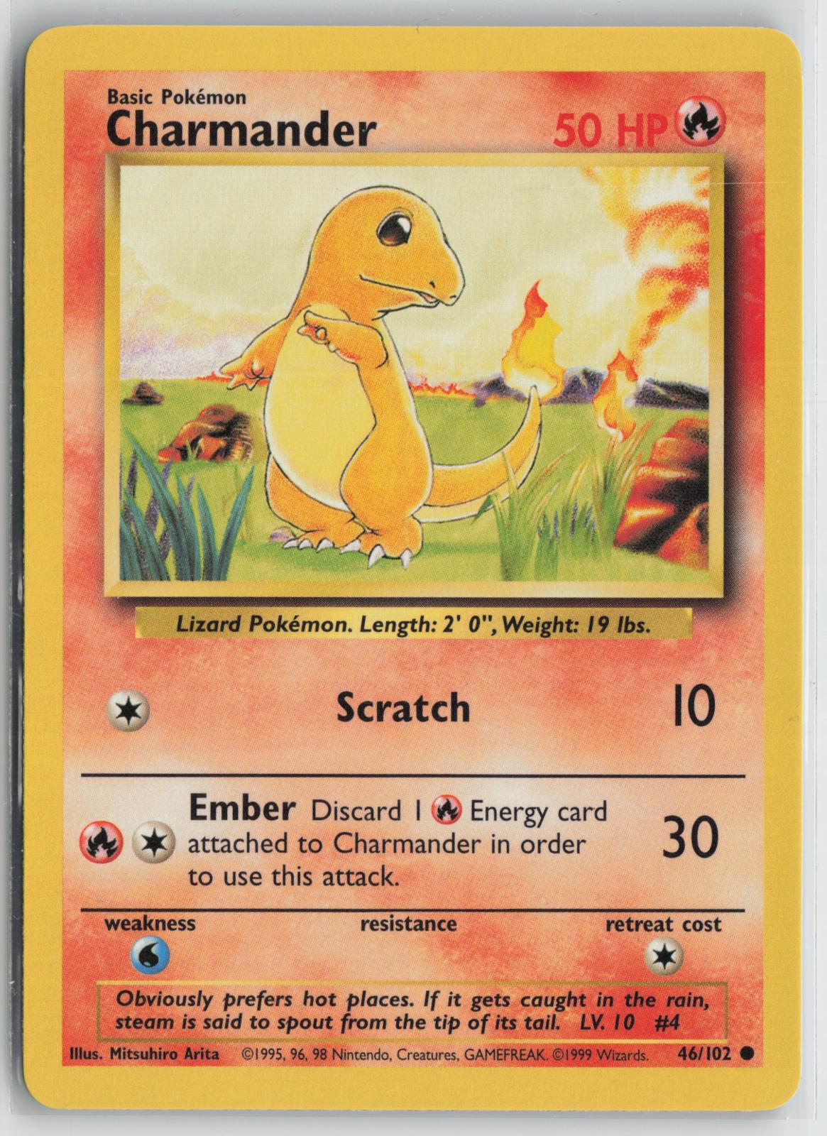 Charmander 46/102 Common Base Set Unlimited Pokemon NM
