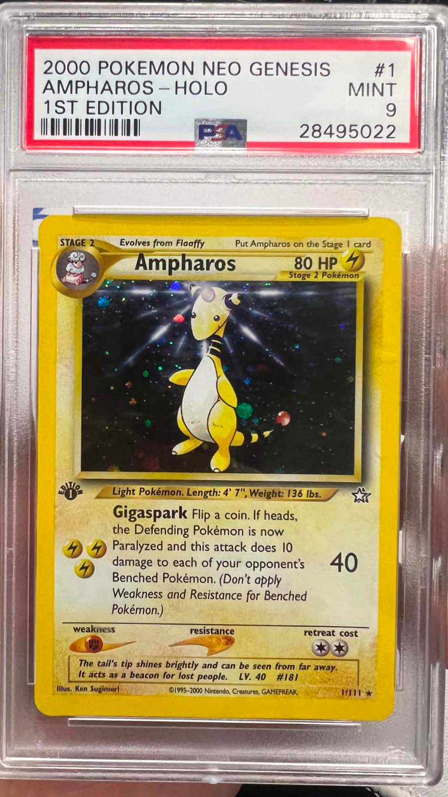 PSA 9 Ampharos Holo 1/111 Neo Genesis 1st Edition Pokemon