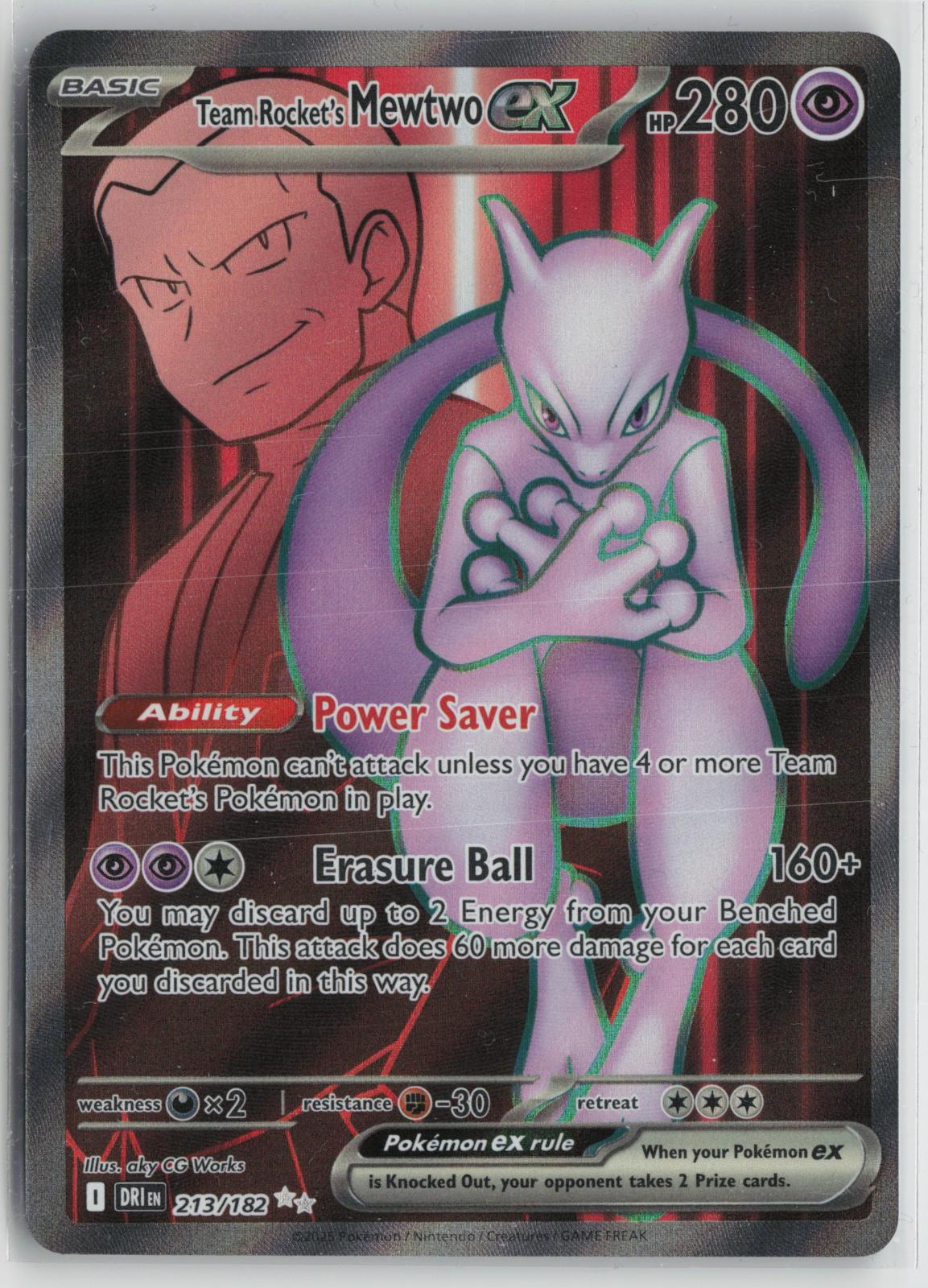 Team Rocket's Mewtwo ex 213/182 Ultra Rare Destined Rivals Pokemon Holo NM
