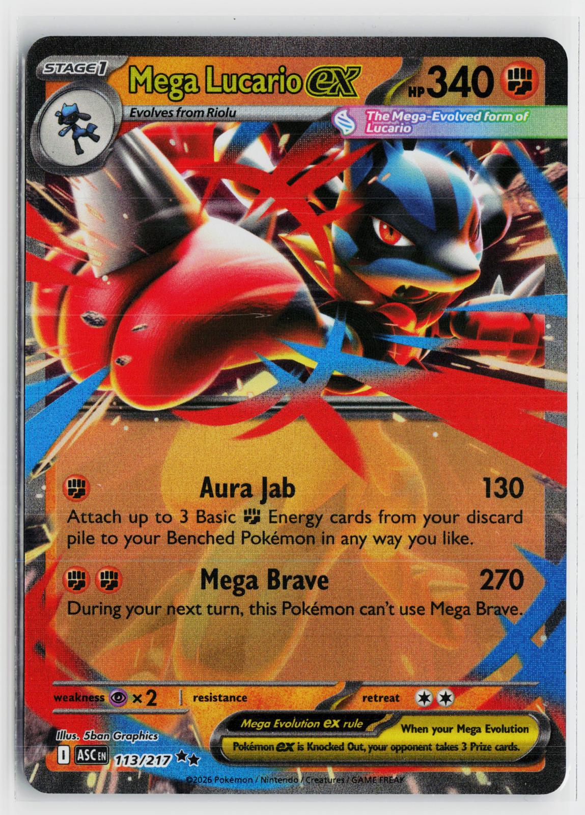 Mega Lucario ex 113/217 Ascended Heroes NM RR Holo Pokemon